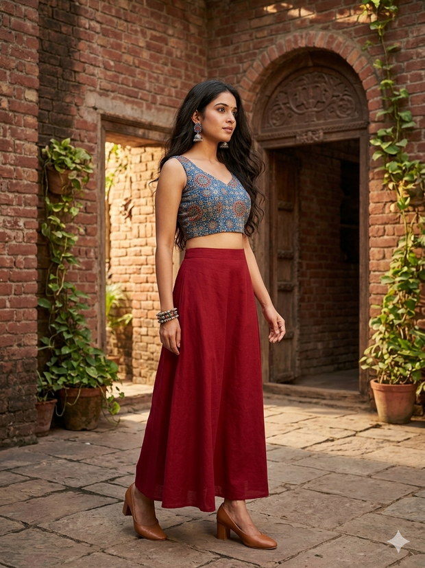 Blue Ajrakh Mashru Silk Blouse