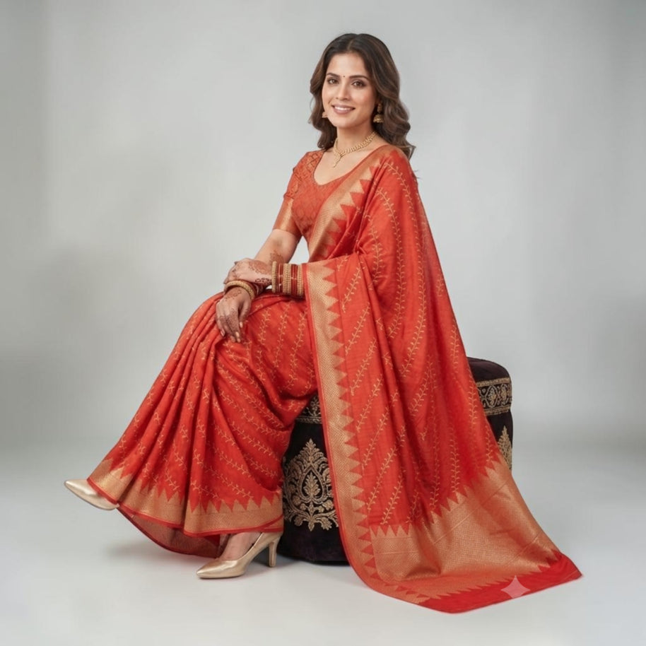 Red Golden Silk Saree