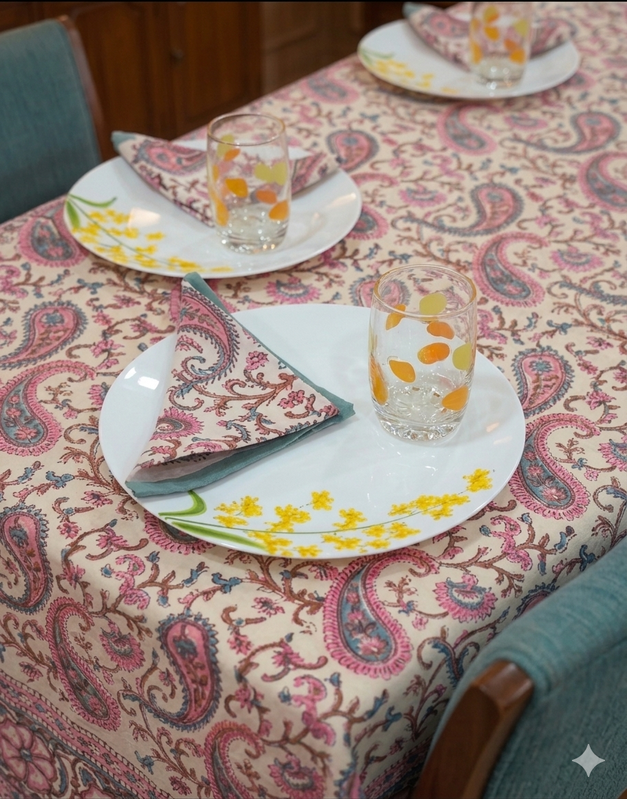 Handblock Print Cotton 6 Seater Rectangular Table Cover