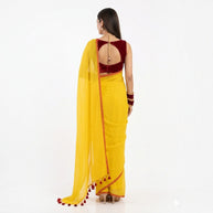 Yellow Plain Handwoven Cotton Saree