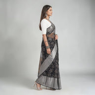 Black Grey Floral Tissue Saree
