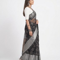 Black Grey Floral Tissue Saree