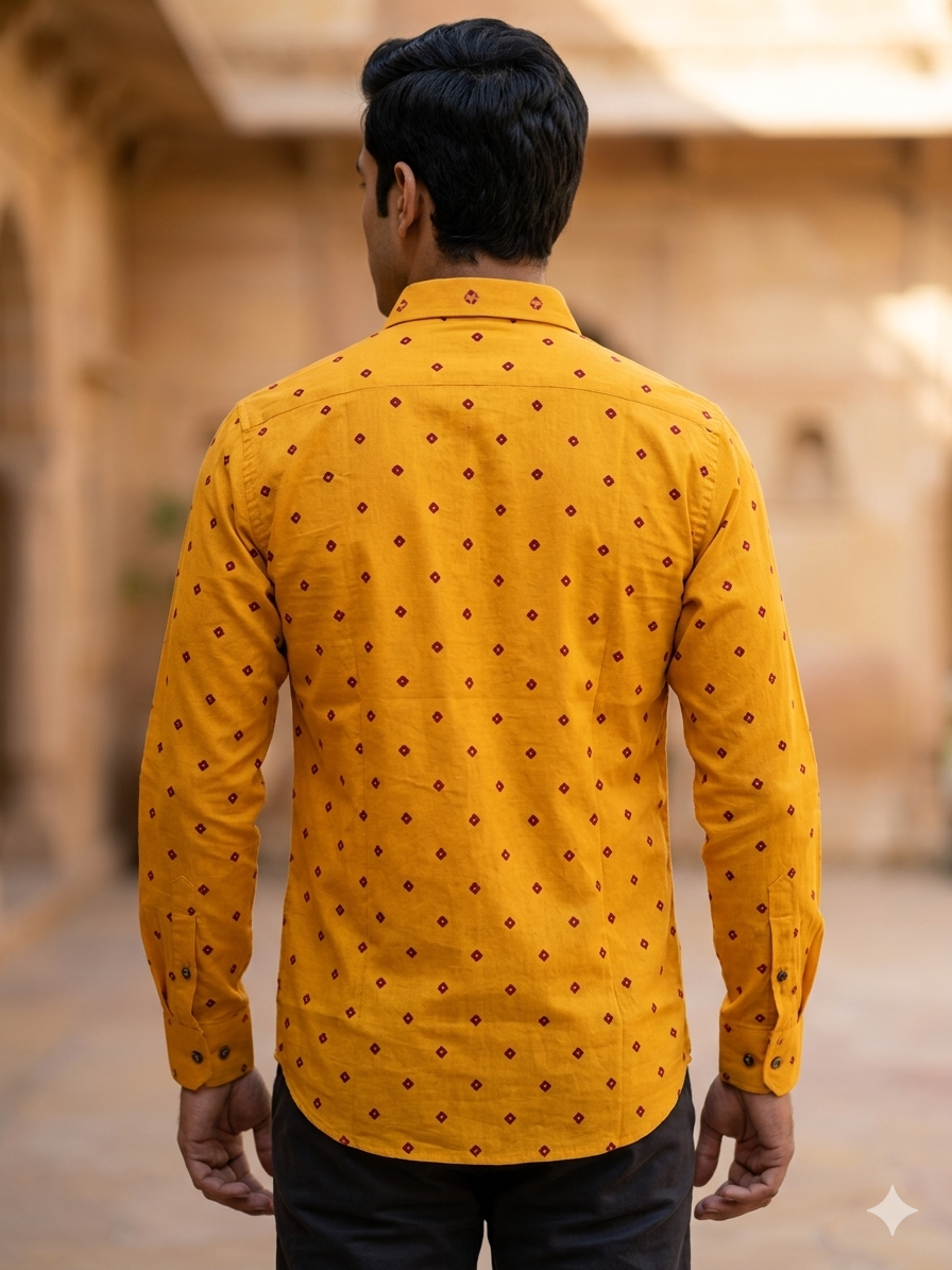 Yellow Bandhani Cotton Shirt