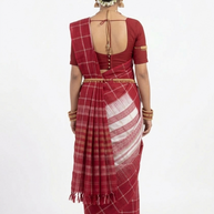 White Red Check Handwoven Cotton Saree