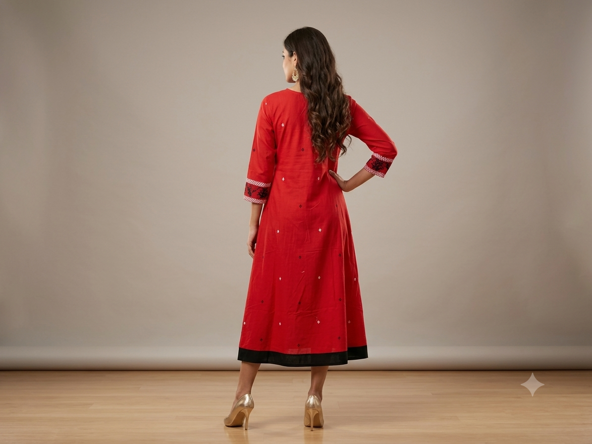 Red Black Jamdani Cotton Dress