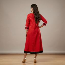 Red Black Jamdani Cotton Dress