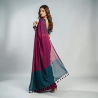 Purple Teal Handloom Cotton Saree