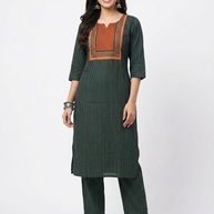 Green Stripe Cotton Kurta Set