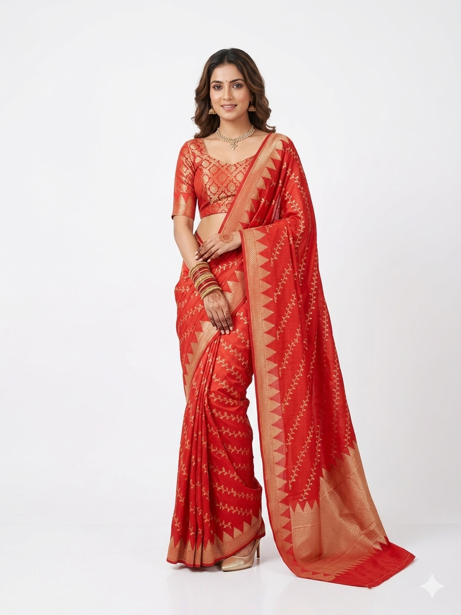 Red Golden Silk Saree