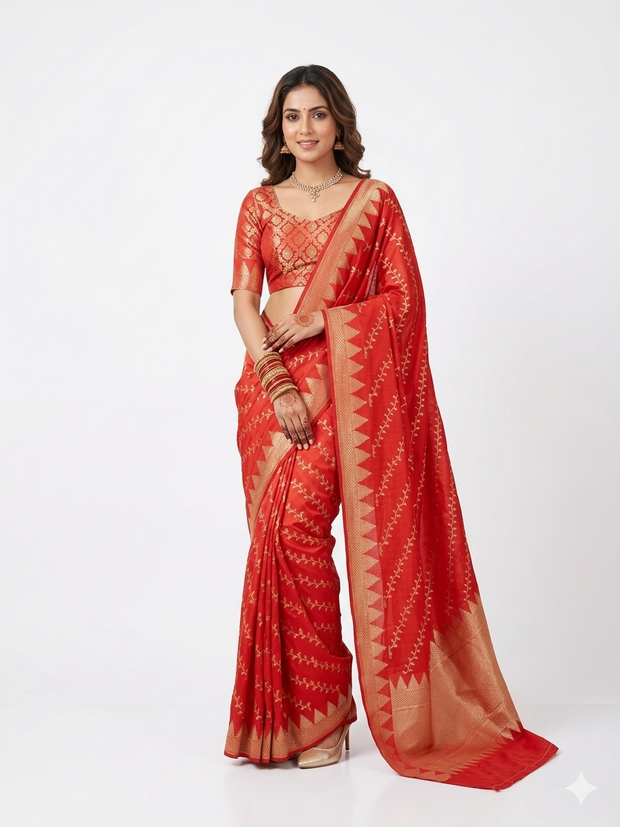 Red Golden Silk Saree
