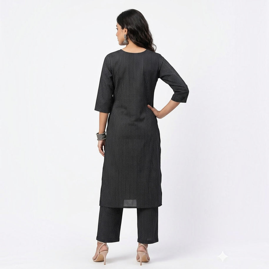Black Stripe Cotton Kurta Set