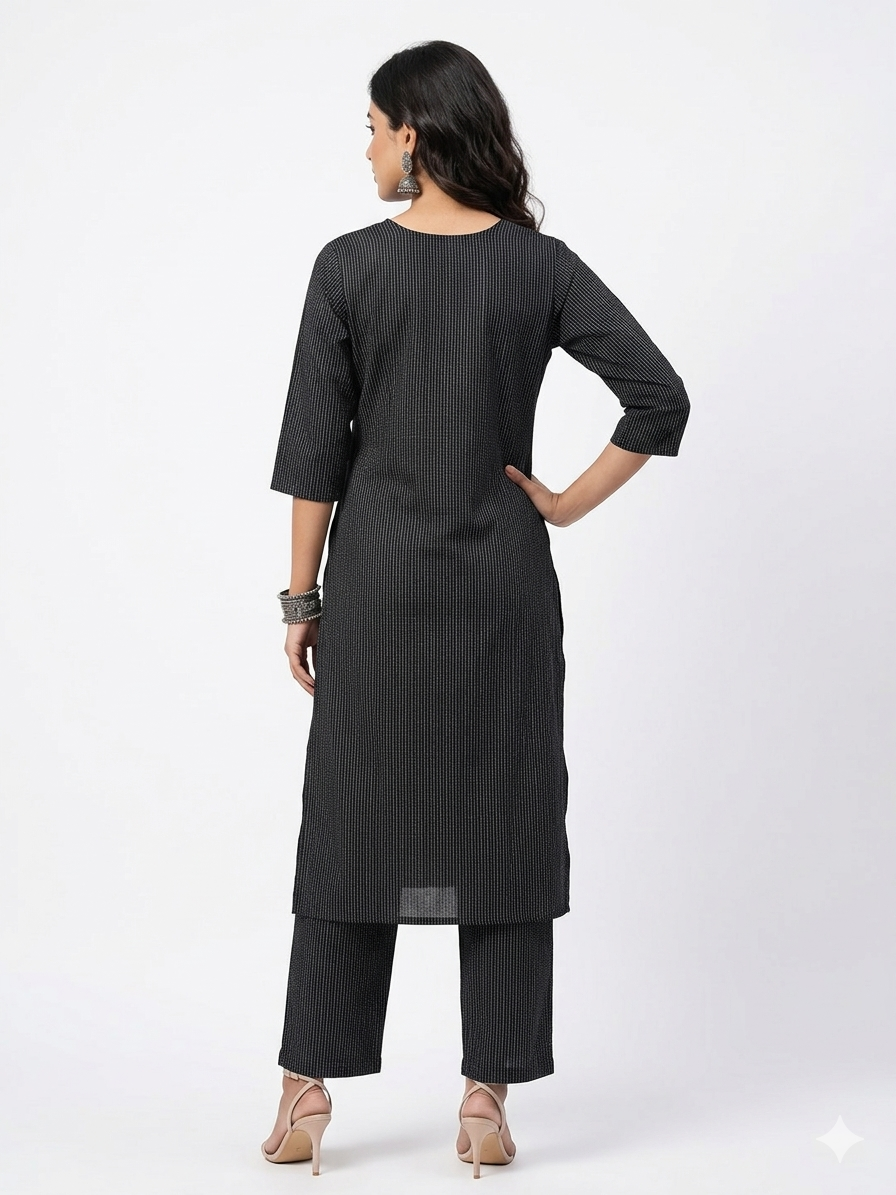 Black Stripe Cotton Kurta Set