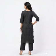 Black Stripe Cotton Kurta Set