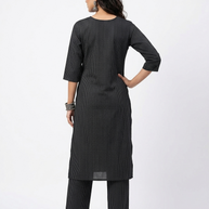 Black Stripe Cotton Kurta Set