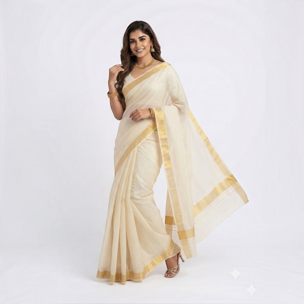 Malar Kasavu Handloom Cotton Saree