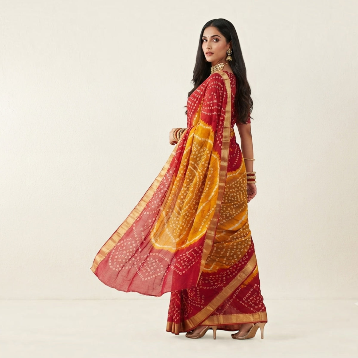 Multi Bandhej Cotton Saree