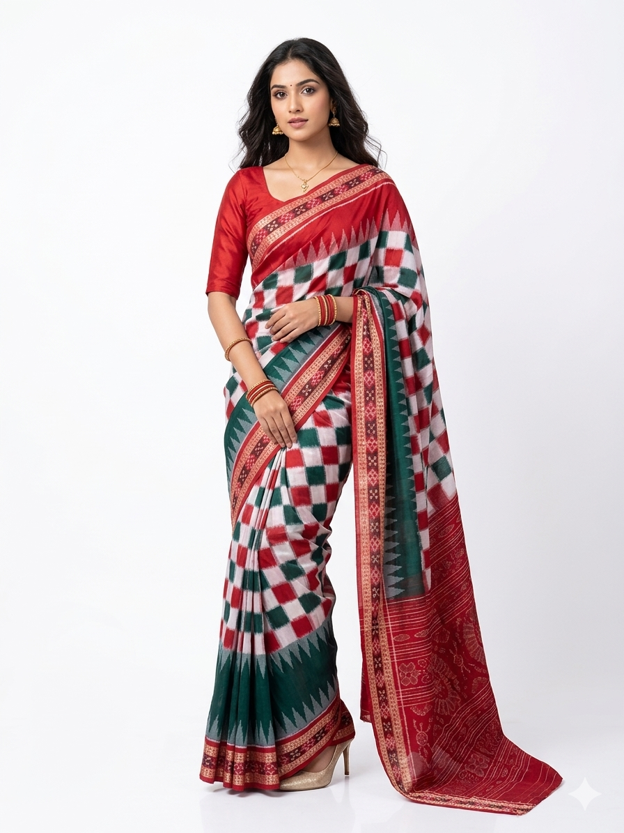 White Red Pasapali Handloom Saree