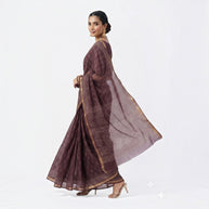 Brown Leaf Handblock Kota Cotton Saree