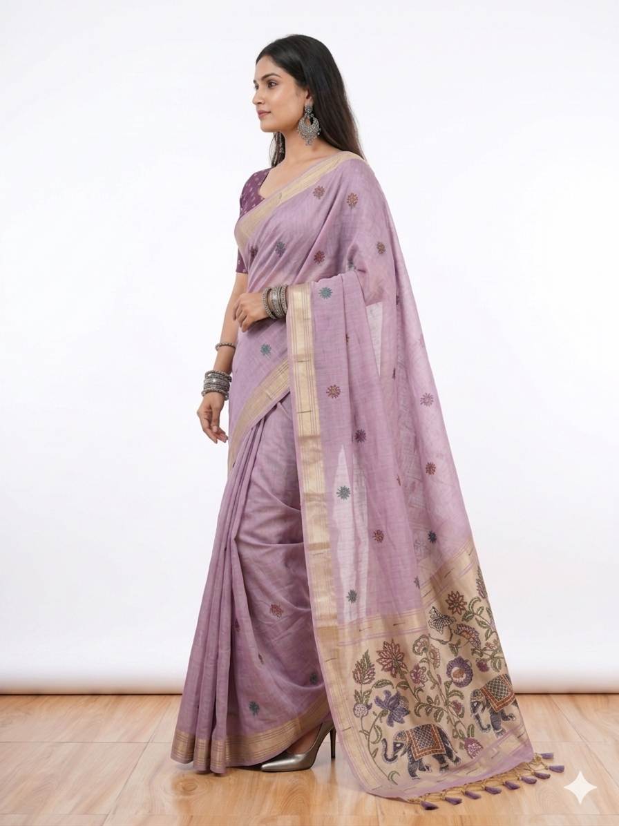 Purple Paithani Munga Cotton Saree