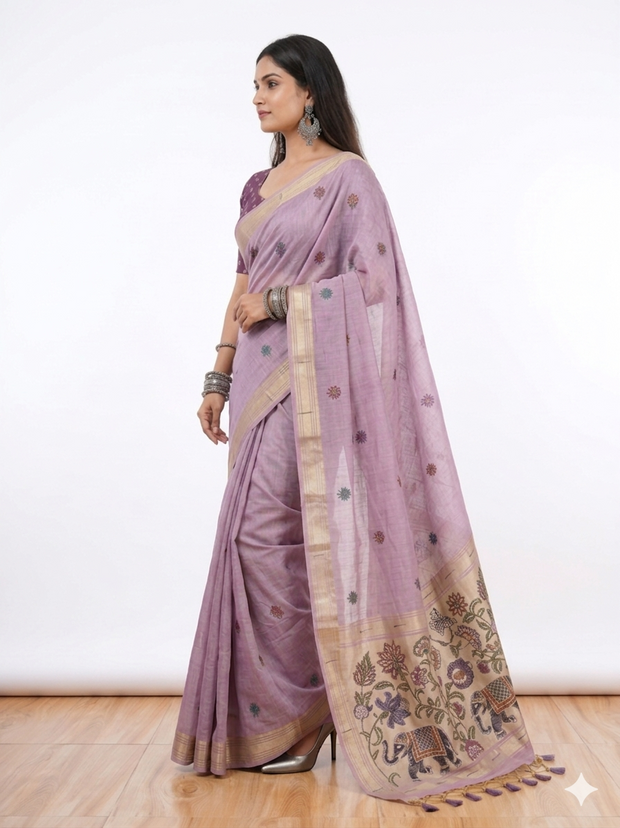 Purple Paithani Munga Cotton Saree
