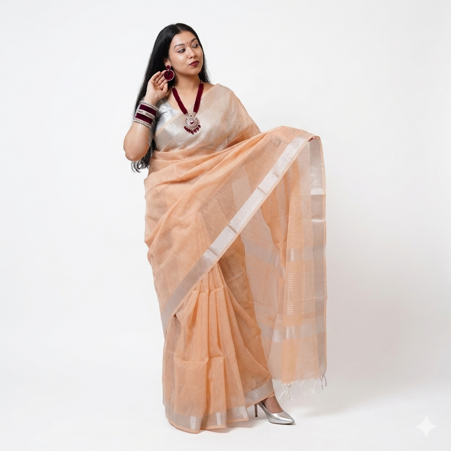 Peach Banarasi Linen Saree