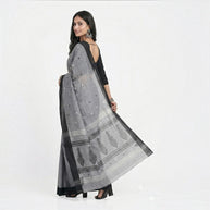 Grey Black Work Cotton Saree