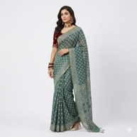 Aarvi Handblock Chanderi Silk Saree