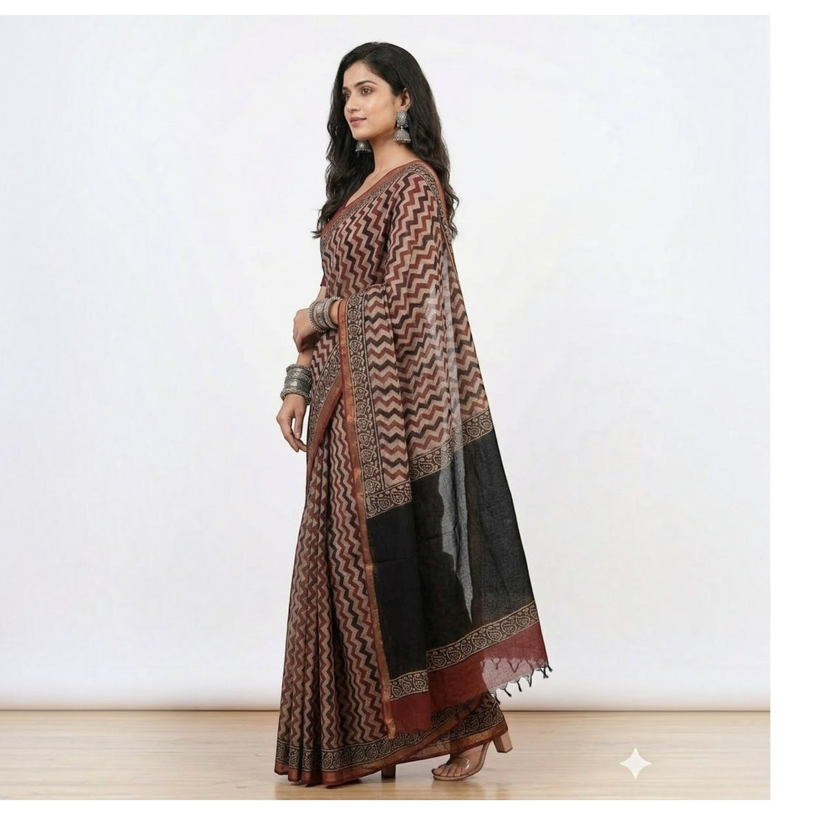 Offwhite Maroon Stripe Kota Cotton Saree