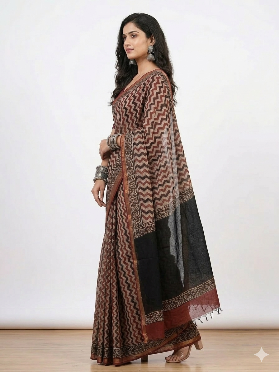 Offwhite Maroon Stripe Kota Cotton Saree
