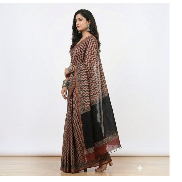 Offwhite Maroon Stripe Kota Cotton Saree