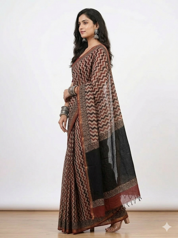 Offwhite Maroon Stripe Kota Cotton Saree