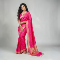 Pink Golden Buti Zari Work Silk Saree