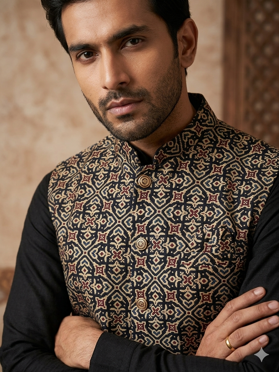Black Ajrakh Silk Jacket