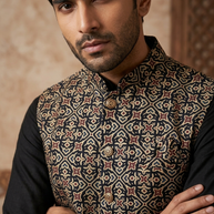Black Ajrakh Silk Jacket
