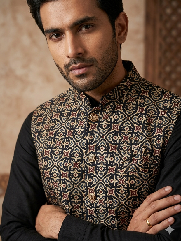 Black Ajrakh Silk Jacket