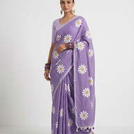 Lavender Bloom Handprinted Cotton Saree