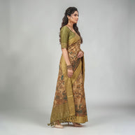 Golden Kalamkari Silk Saree