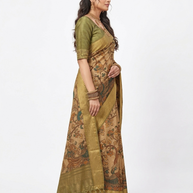 Golden Kalamkari Silk Saree