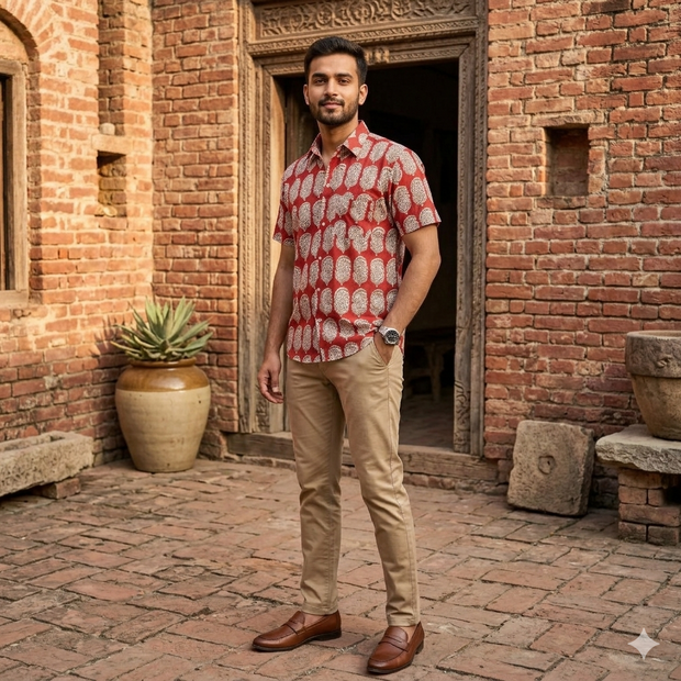 Artsy Hand Block Print Mens Shirt