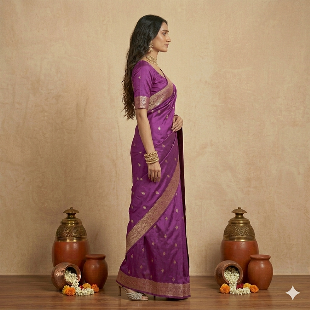 Purple Golden Jari Work Silk Saree