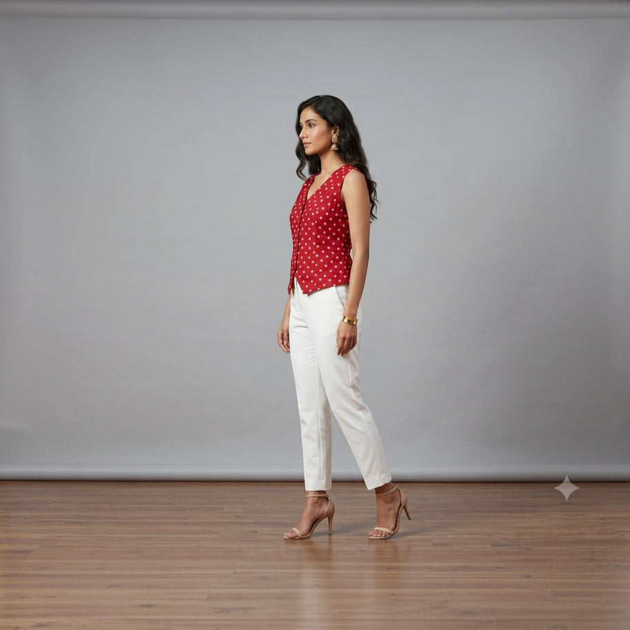 Red Silk Bandhej Waistcoat