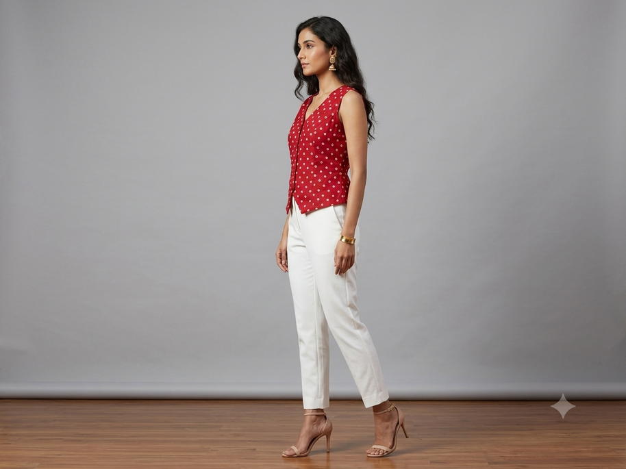 Maroon Silk Bandhej Waistcoat