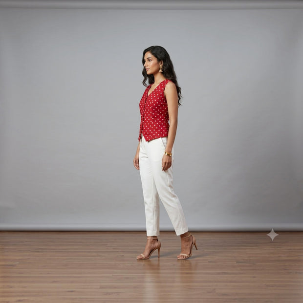 Red Silk Bandhej Waistcoat