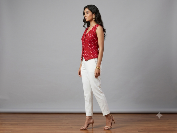 Maroon Silk Bandhej Waistcoat