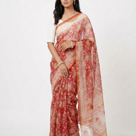 Red Yellow Handblock Kota Cotton Saree