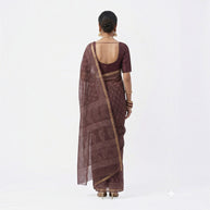 Brown Leaf Handblock Kota Cotton Saree