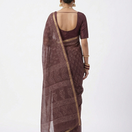 Brown Leaf Handblock Kota Cotton Saree