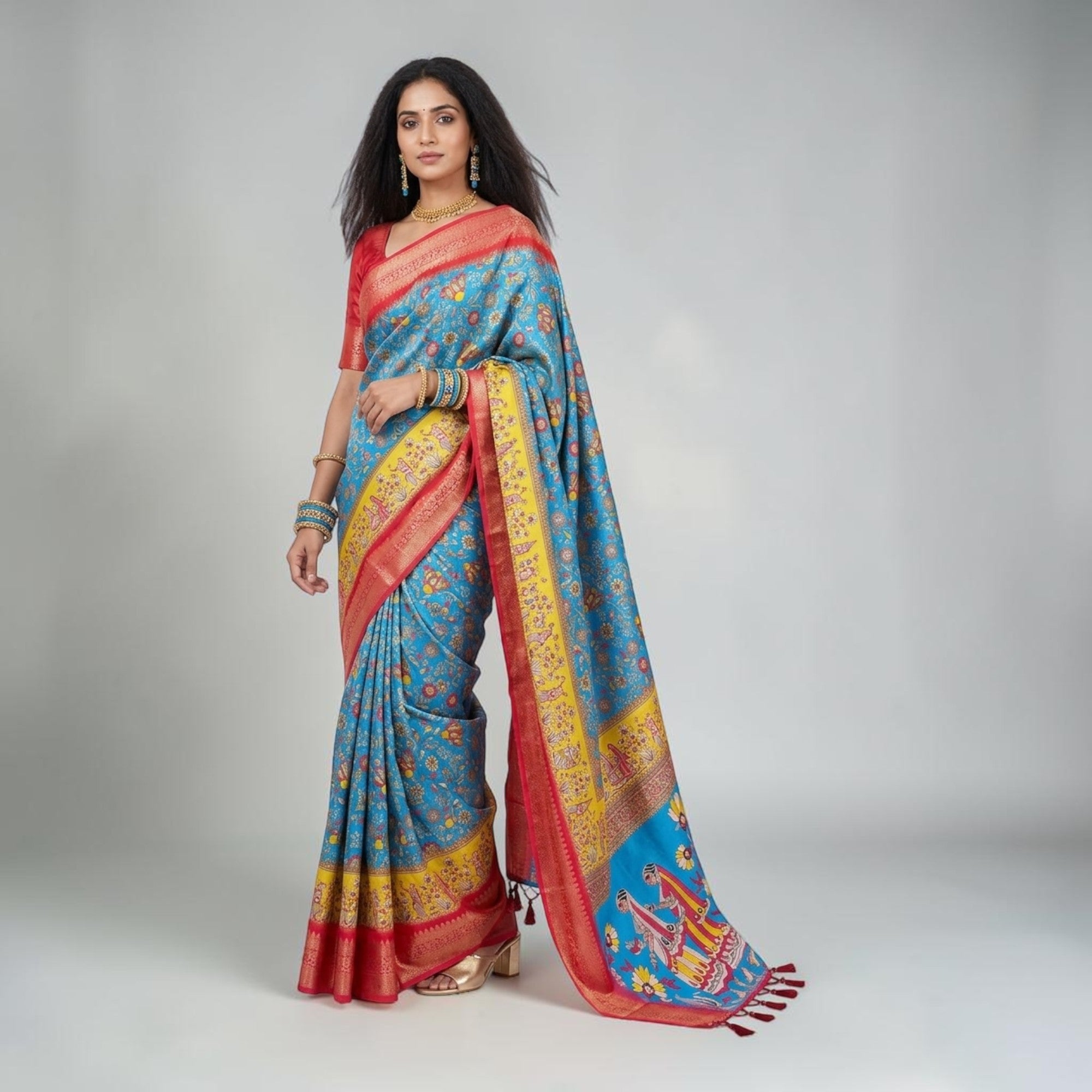 Blue Soft Litchi Silk Saree