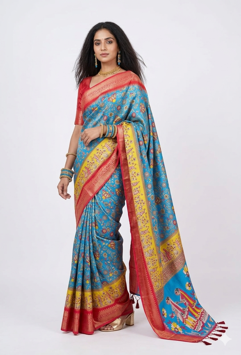 Blue Soft Litchi Silk Saree