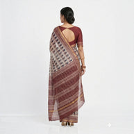 Offwhite Maroon Handblock Kota Cotton Saree